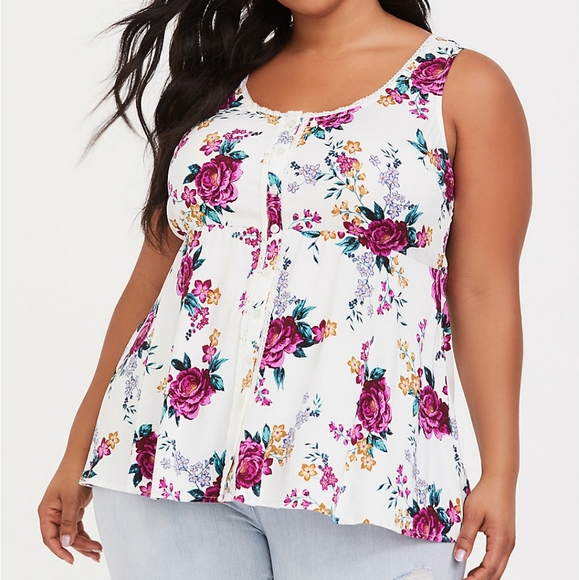 torrid Tops - Torrid Floral Stretch Challis Babydoll Top Size 6X
